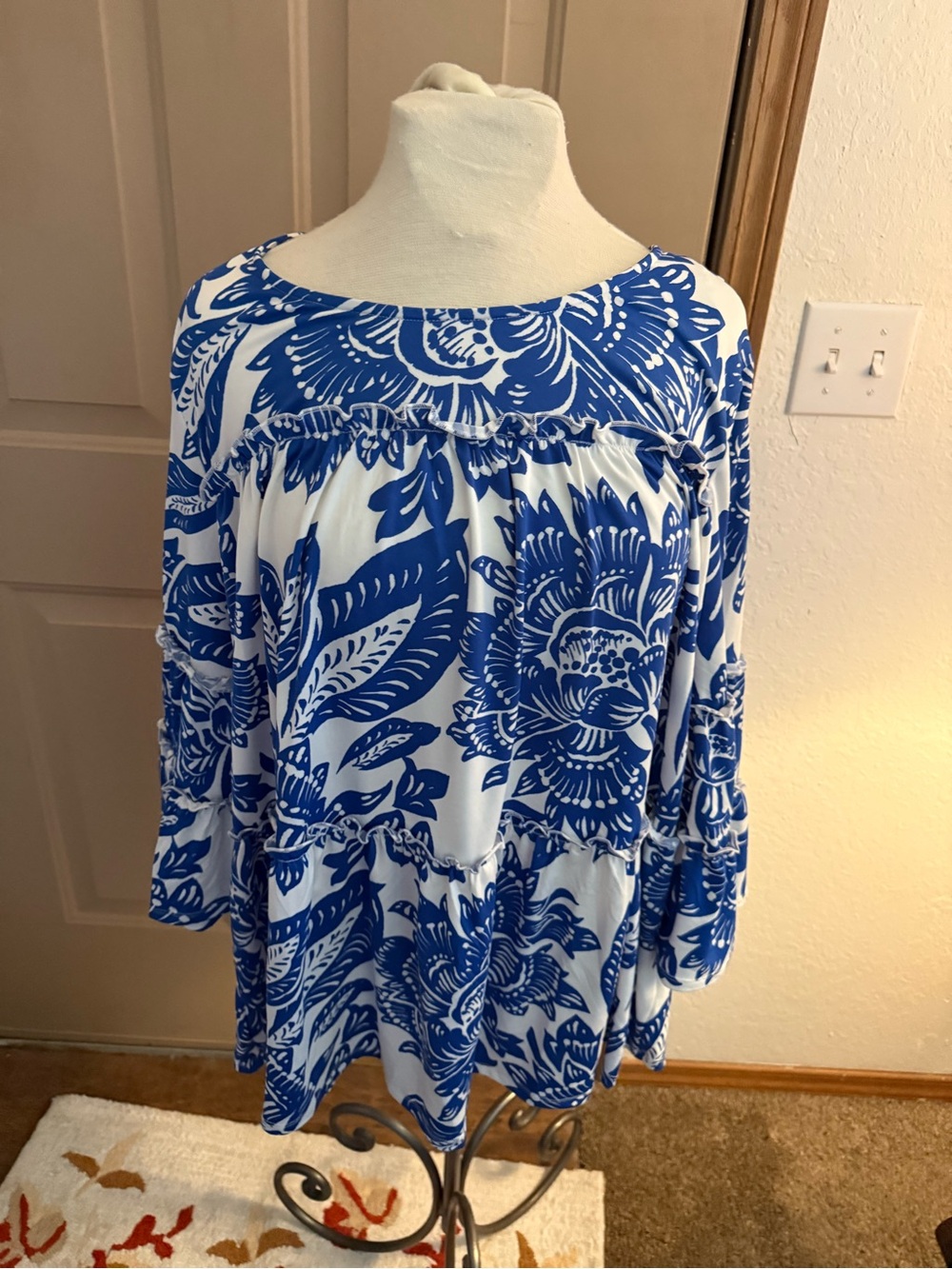 Cocomo Blue and White Floral Tunic Top